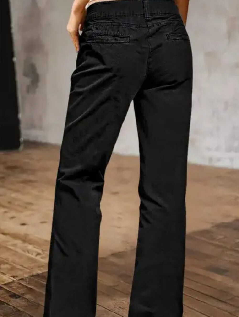 Flamingals Midrise Solid Front Seam Straight Leg Black Pants NWT Medium - Picture 2 of 8
